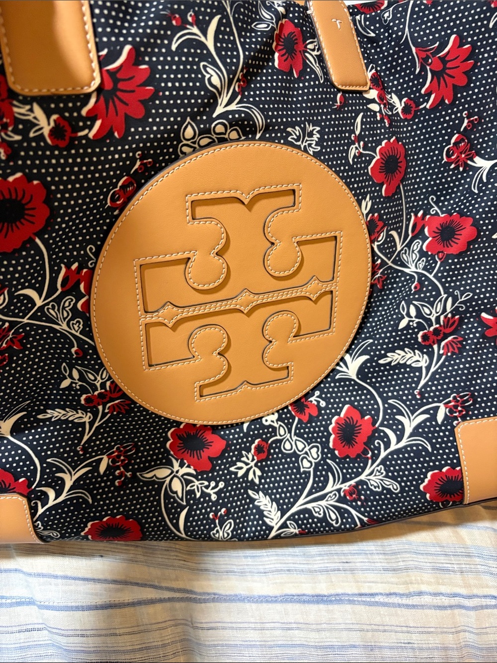 Tory Burch Ella Tote Bag and Red Floral nylon Print leather handles and trim - Picture 2 of 16